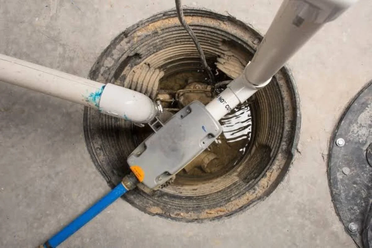 Battery backup sump pump beside a primary sump pump