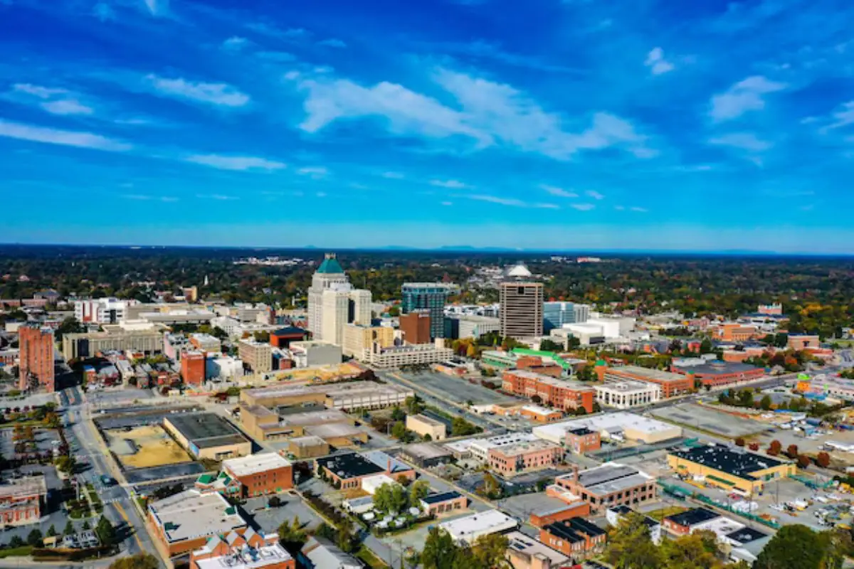 Aerial view of Greensboro, NC neighborhoods